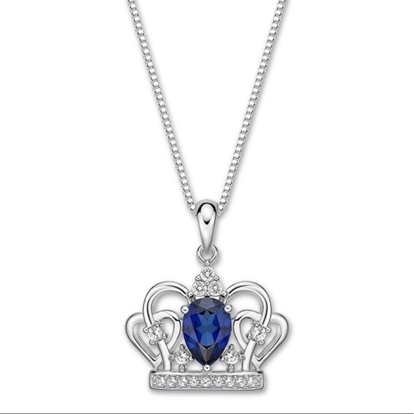 NWT NIB STERLING SILVER SAPPHIRE “HEART OF GOLD” CROWN NECKLACE - Picture 2 of 8